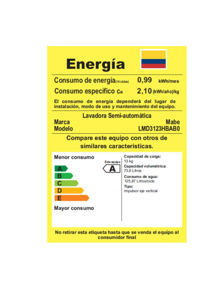 Lavadora Semiautomática Mabe 13Kg Doble Tina Blanca LMD3123HBAB0 1