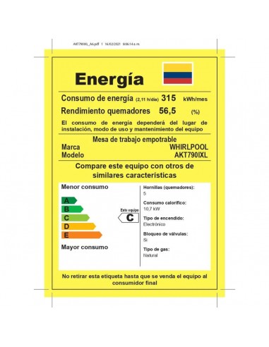 Cubierta a gas WHIRLPOOL 76cms 5...