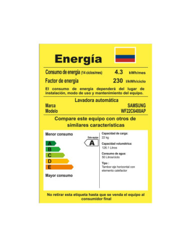 Lavadora Samsung 22 Kg Carga Frontal Panel Multicontrol Gris WF22C6400AP/CO 9