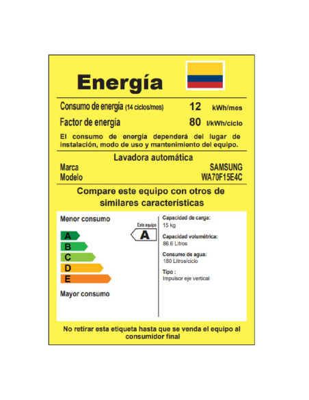 Lavadora Samsung 15 Kg Carga Superior Ecobubble WA70F15E4CCO 11