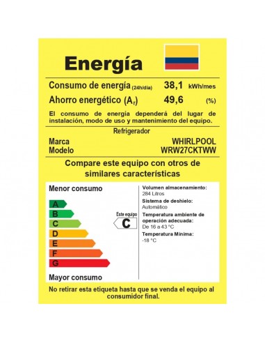 Nevera Whirlpool 284 Litros No Frost...