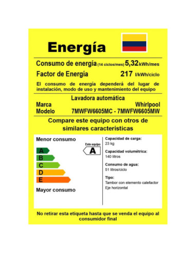 Lavadora Whirlpool 23 Kg Carga Frontal Inverter 7MWFW6605MC 4