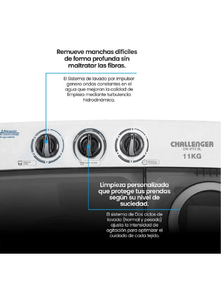 Lavadora Semiautomática Challenger 11 Kg Blanca CW4711 BL 5