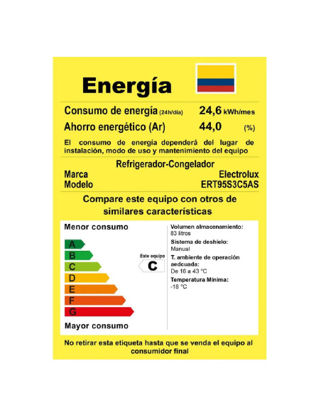 Mini Bar Electrolux 83 Litros 2 puertas Frost ERT95S3C5AS 5