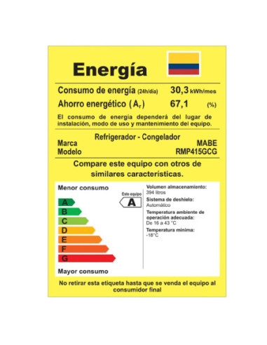 Nevera Mabe 415 Litros Brutos No Frost Top Mount Grafito RMP415GCG 3