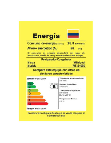 Nevera Whirlpool 245 Litros No Frost Top Mount WT32409D 10