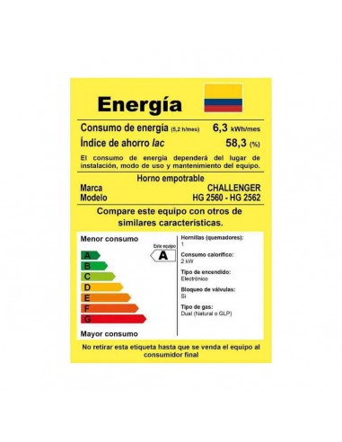 Horno Empotrable Challenger 60cm...
