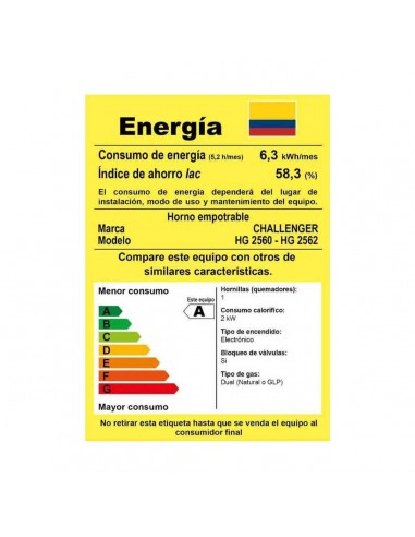 Horno Empotrable Challenger 60cm...