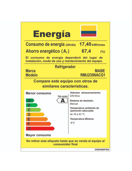 Nevera Mabe 235 Litros Brutos Frost Convencional RMU235NACG1 7