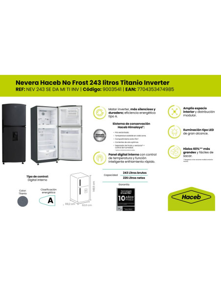 Nevera Haceb 243 Litros No Frost Manija Integrada Negro NEV 243 SE DA MI TI INV 12