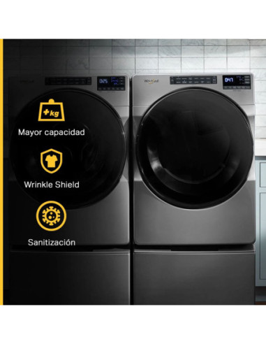 Secadora Whirlpool Eléctrica 23 Kg Carga Frontal Gris con Vapor 7MWED6605MC 5