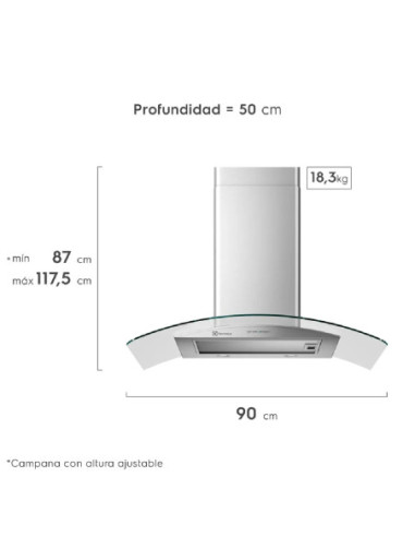 Campana Extractora Electrolux 90cm Península (de pared) 3 Velocidades Emp EJWB369TDIS 4