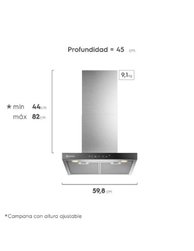 Campana Extractora Electrolux 60cm Empotrable Panel Touch 3 velocidades Inox CE6TF 5