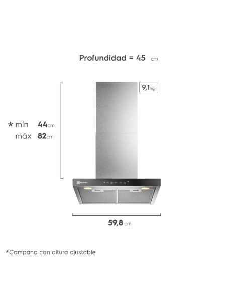 Campana Extractora Electrolux 60cm Empotrable Panel Touch 3 velocidades Inox CE6TF 5