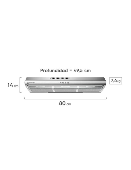Campana Extractora Electrolux 80cm Empotrable 3 Velocidades Inox Emp EJSE306TBLS 2