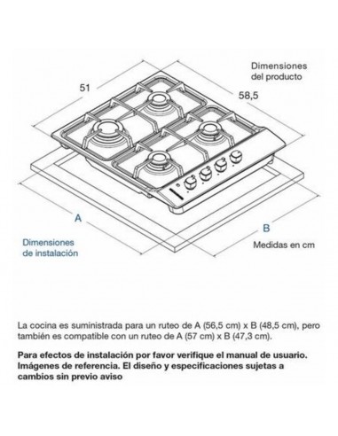 Cubierta empotrar acero inoxidable...