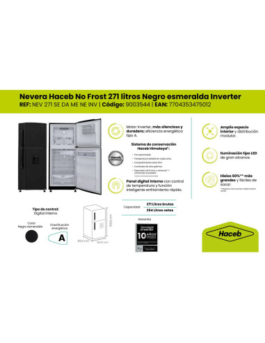 Nevera Haceb 271 Litros No Frost Manija Integrada Negro NEV 271 SE DA ME NE INV