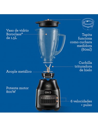 Licuadora Oster Lt Vaso de Vidrio Refractario Boroclass y