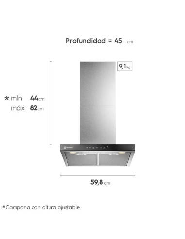 Campana Extractora Electrolux 60cm Empotrable Panel Touch 3 velocidades Inox Emp CE6TF