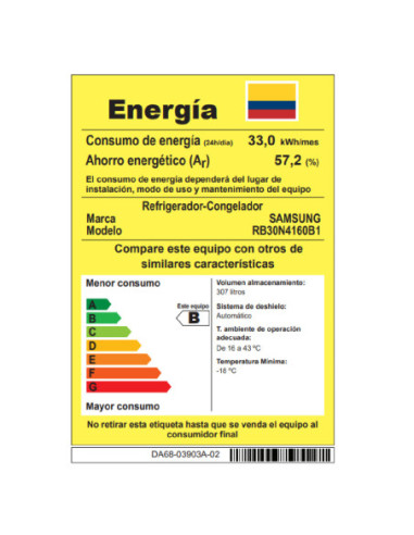 Nevera Samsung 307 Litros Tipo Europeo Optimal Zone RB30N4160B1/CO 2