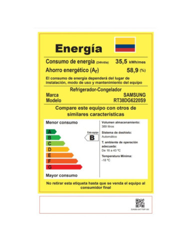 Nevera Samsung 389 Litros No Frost Top Mount Modo AI Energy Gris RT38DG6220S9CO 8