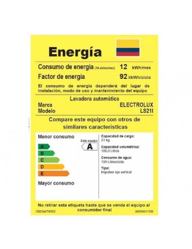 Lavadora Electrolux 21 Kg Carga...