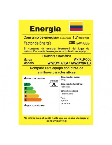 Lavadora Whirlpool 20 Kg Carga...