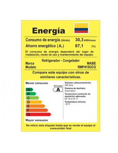 Nevera Mabe 415 Litros Brutos No...