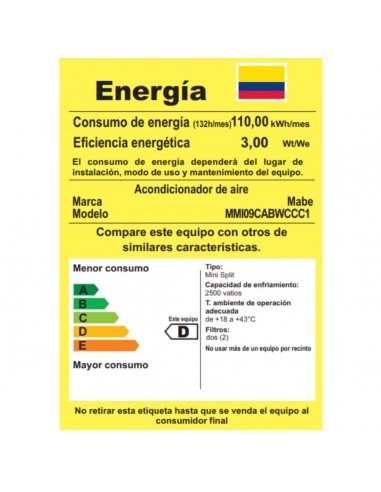 Aire Acondicionado Mabe 9000 BTU...
