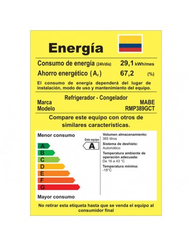 Nevera Mabe 389 Litros Brutos No...