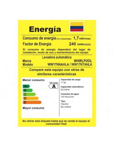 Lavadora Whirlpool 17 Kg Carga...