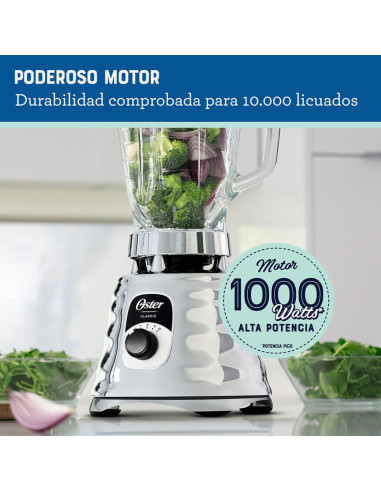 Licuadora Clásica Oster 1.25 Litros Control de Perilla 3 Velocidades Cromada BLST4655