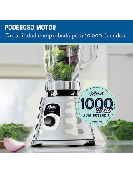 Licuadora Clásica Oster 1.25 Litros Control de Perilla 3 Velocidades Cromada BLST4655