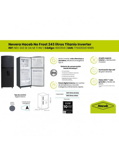 Nevera Haceb 243 Litros No Frost...
