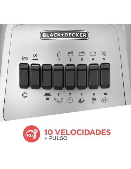 Licuadora Black + Decker 1.25 Litros Base metal 10 velocidades BLBD210GSS