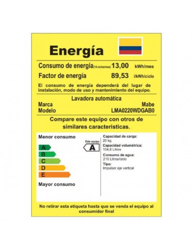 Lavadora Mabe 20Kg Carga Superior...