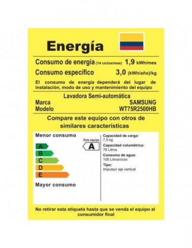 Lavadora Samsung 7,5KG semiautomática...