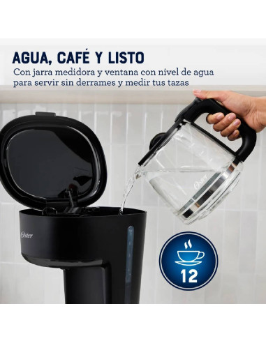 Cafetera Oster 12 tazas Filtro Reutilizable Negra BVSTDCS121B - 2217256