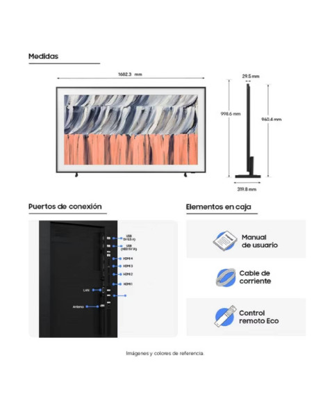 Televisor Samsung 75 pulgadas The Frame Qled 4K + Soporte VG-SCFT55BW/RU F-QN75LS03HEK2