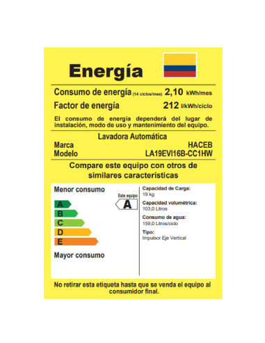 Lavadora Haceb Ivy 19 Kg Carga Superior Negra LAV IVY 19 KG D NE