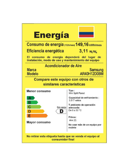 Aire Acondicionado Samsung EcoWind Fast Cooling 12.000 BTU AR40H12D0BM/CB
