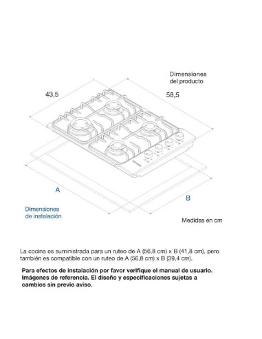 Cubierta de Empotrar Challenger 4 Puestos Gas Natural SP 5040 EI