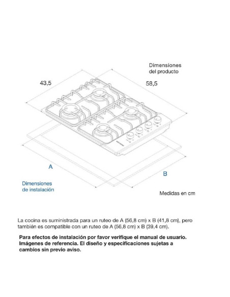 Cubierta de Empotrar Challenger 4 Puestos Gas Natural SP 5040 EI