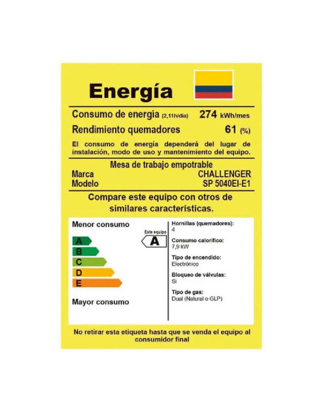 Cubierta de Empotrar Challenger 4 Puestos Gas Natural SP 5040 EI