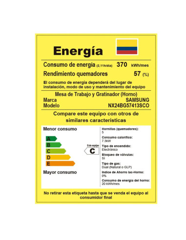 Estufa de Piso Samsung  con Horno y Quemador Rápido 4 Puestos NX24BG57413SCO