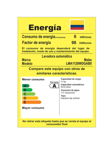 Lavadora Mabe 11 Kg Aqua Saver Green Automática  Diamond Gray Mabe LMA1120WDGAB0
