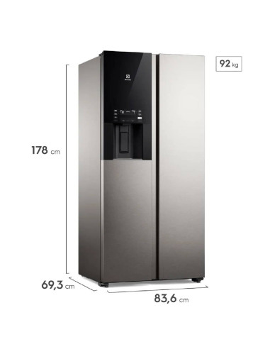 Nevecón Electrolux 481 Litros Inverter AutoSense Dispensador Agua y Hielo Directo Gris ERS48F3C4DS