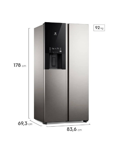 Nevecón Electrolux 481 Litros Inverter AutoSense Dispensador Agua y Hielo Directo Gris ERS48F3C4DS