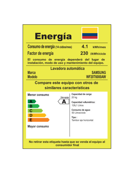 Combo Samsung Lavadora 20 Kg Carga Frontal WF20T6000AW/CO + Secadora DVG20T6000W/CO