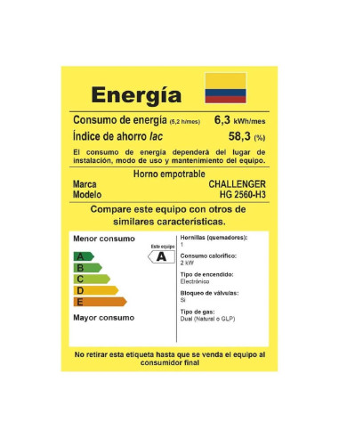 Horno de empotrar Challenger Mixto 52Lts 60cm 120V Inox HG 2560